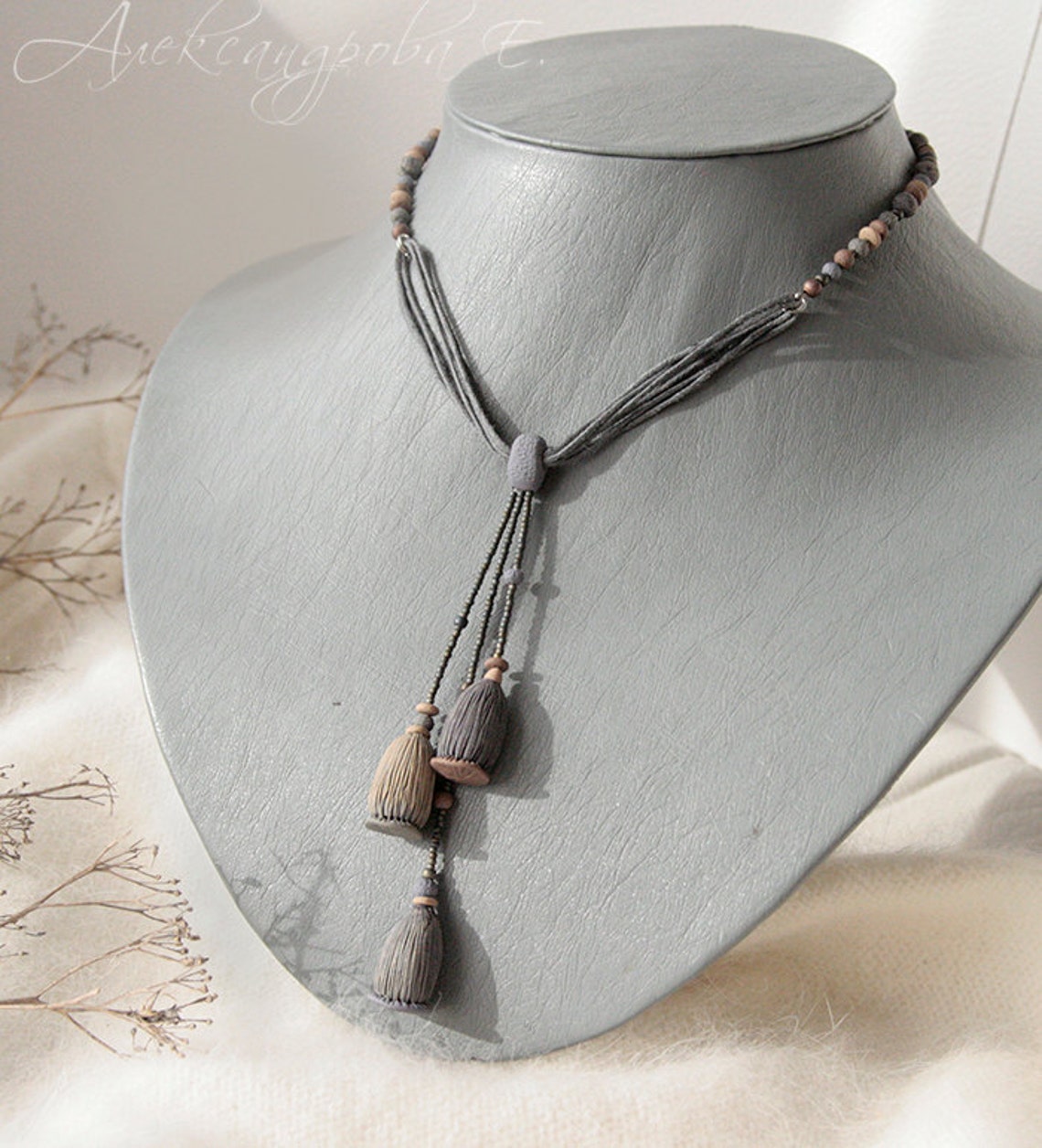 Pendant Poppy seed heads Polymer clay Necklace Gray pendant Etsy