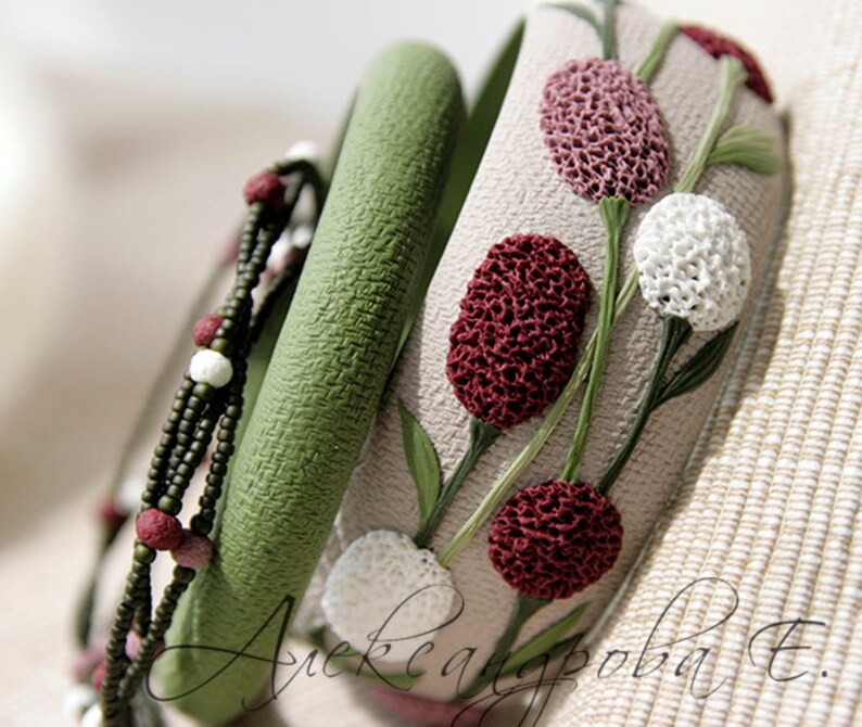 Bangle set Wildflowers 3pcs Floral polymer clay bracelets Etsy