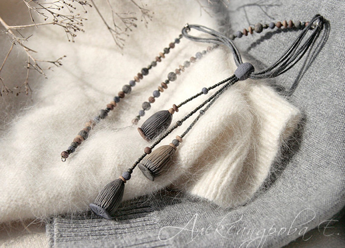 Pendant Poppy seed heads Polymer clay Necklace Gray pendant Etsy