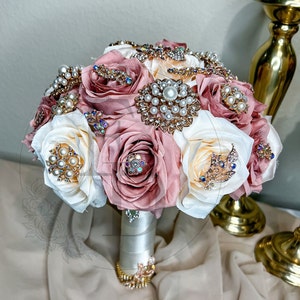 Elegant Rose Pink and Ivory Bouquet Bridal Bouquet rose pink and ivory quince Bling Bouquet