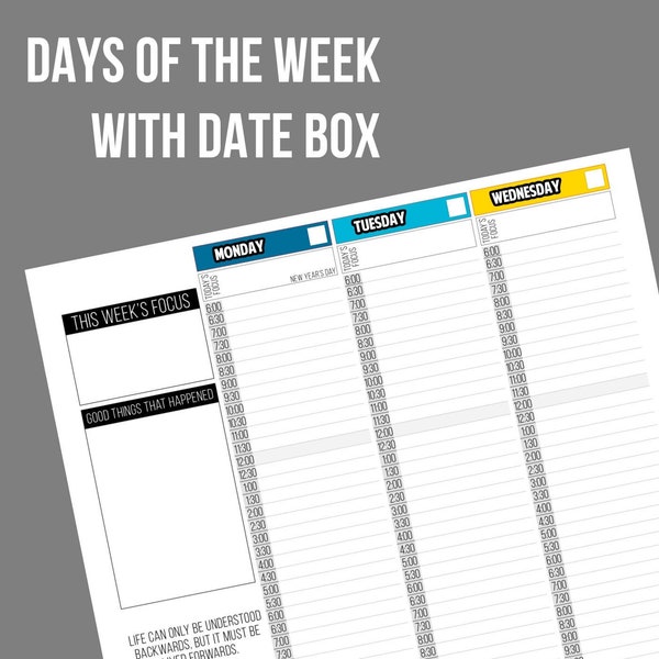 DAYS of the WEEK with DATE Box - Stickers for the Weekly Layout section for the Small, Medium and Large size Weekly Passion Planners