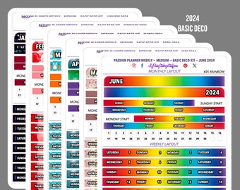 2024 / 2023 Dated Monthly Kits (Basic Deco) for the Small, Medium & Large size Weekly Passion Planners. You Choose