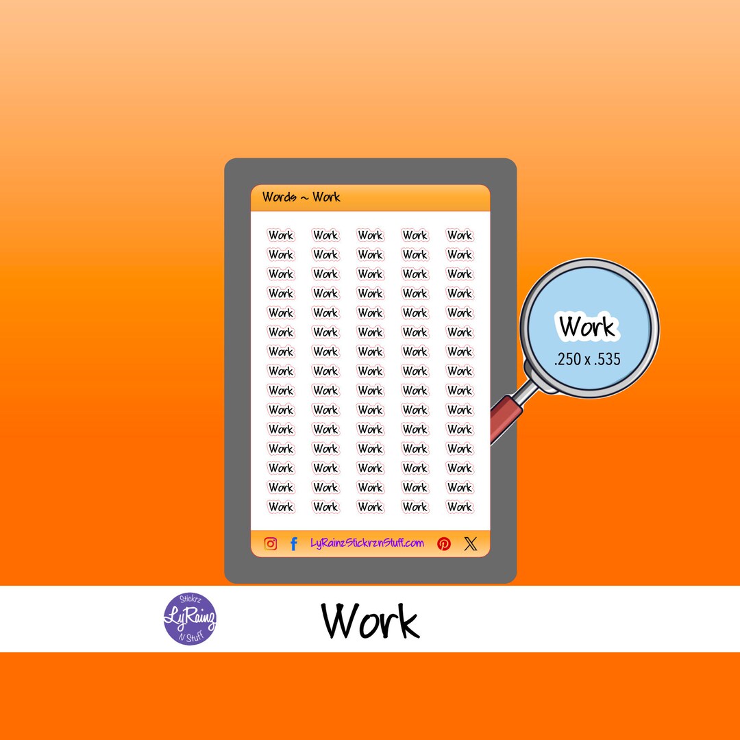 Workload Word Sticker WORK - Word Stickers - Planner Stickers - Passion Planner, Hobonichi ...