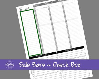 SIDE BARS - CHECK Box - Stickers - Weekly Layout Section - Small, Medium and Large - Passion Planners