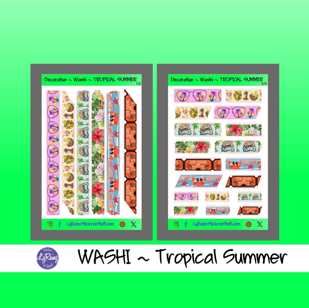 WASHI Tape - TROPICAL SUMMER - Stickers for Passion Planner, Hobonichi ...