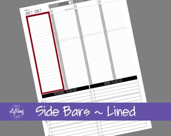 SIDE BARS - LINED - Stickers - Weekly Layout Section - Small, Medium and Large - Passion Planners
