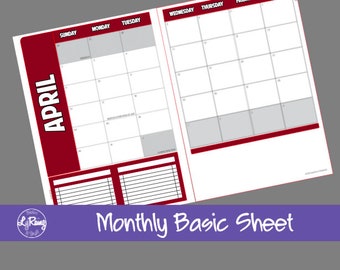 MONTHLY BASIC SHEET - For the Small, Medium and Large size Weekly Passion Planners.