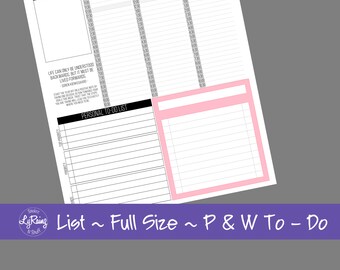 Personal & Work To Do (Full Size) LIST Stickers - Weekly Layout Section - Small, Medium and Large - Passion Planners