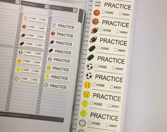 SPORTS GAME & PRACTICE Stickers - Available in the Passion Planner Weekly and Daily sizes.