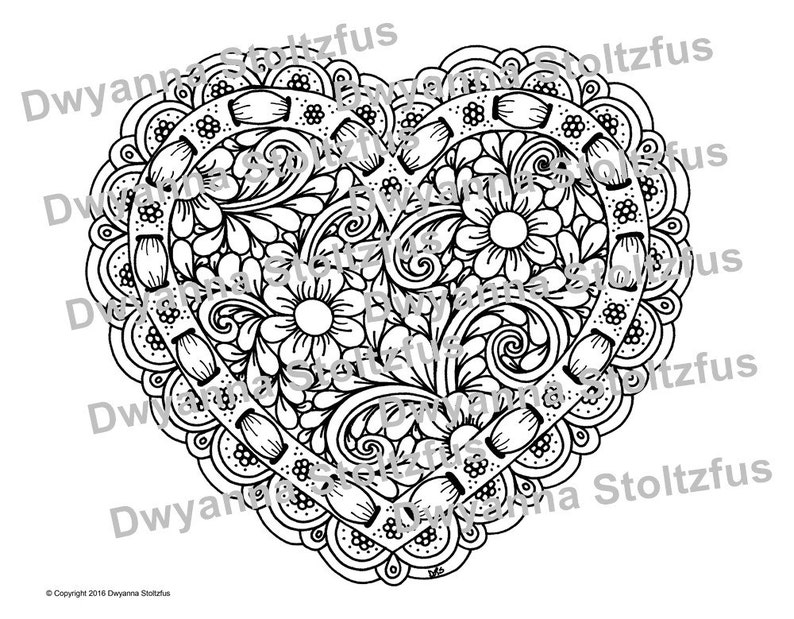 Heart with Ribbon Coloring Page JPG | Etsy