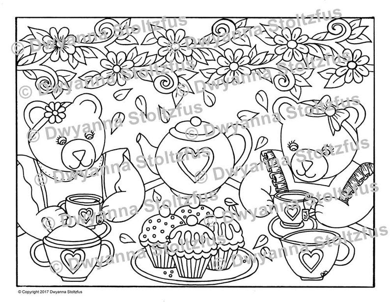 Teddy Bear Tea Party Coloring Page JPG | Etsy