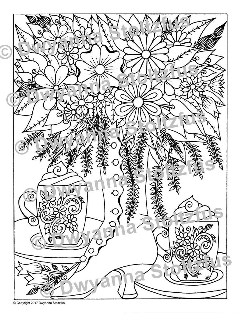 Victorian Tea Party Coloring Page Jpg Art Collectibles Pen Ink Vadel Com