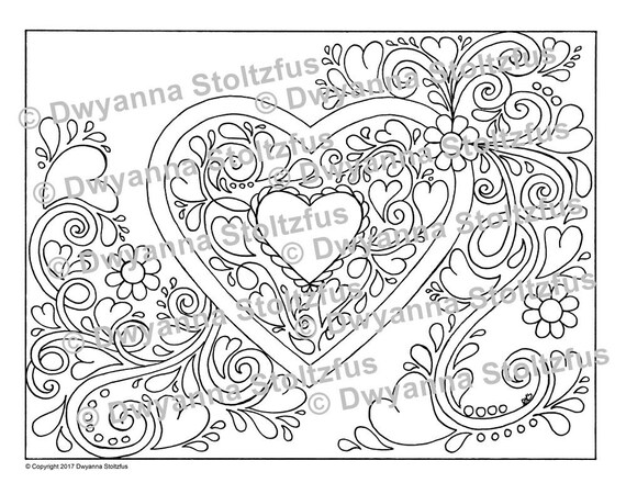 Heart Design Coloring Page JPG | Etsy