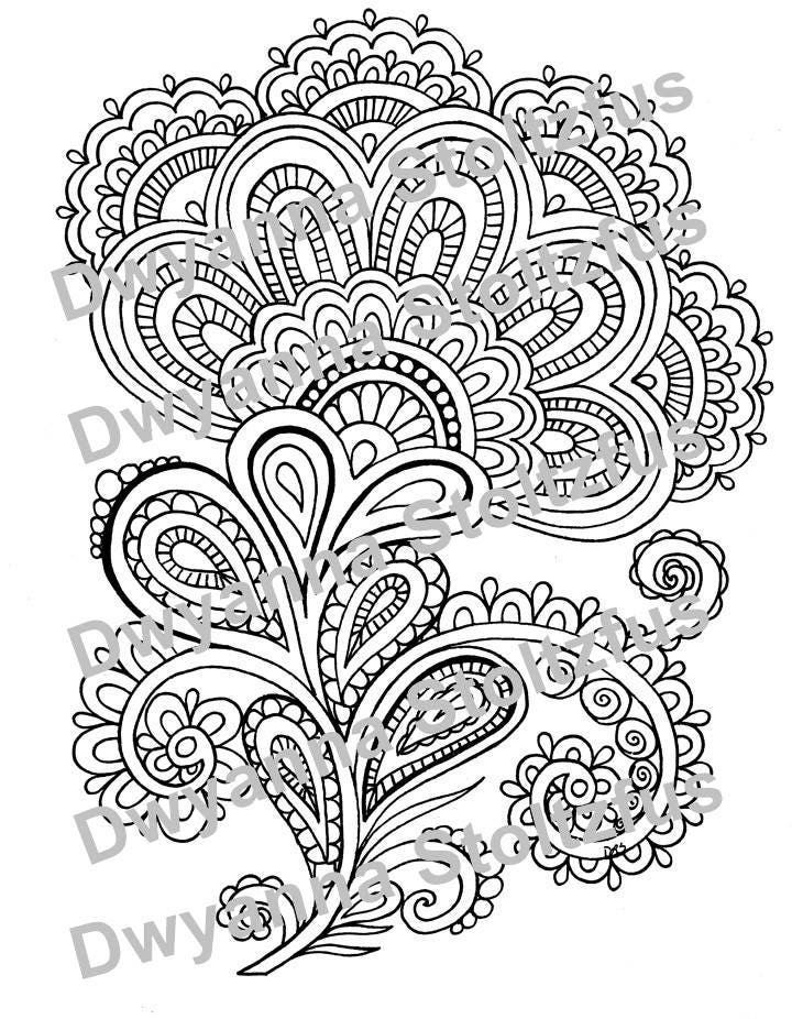 beautiful henna flower design coloring page jpg etsy
