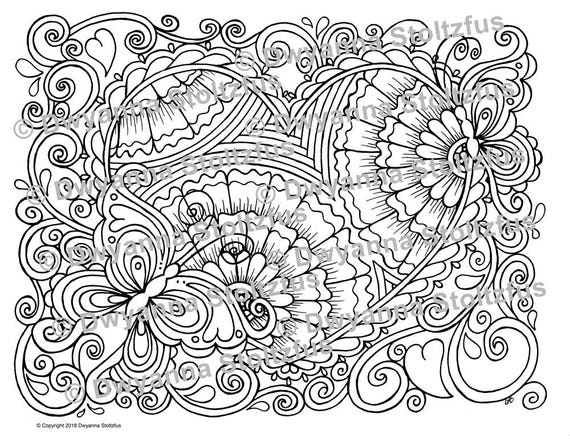 Hearts And Butterflies Coloring Page Jpg Etsy