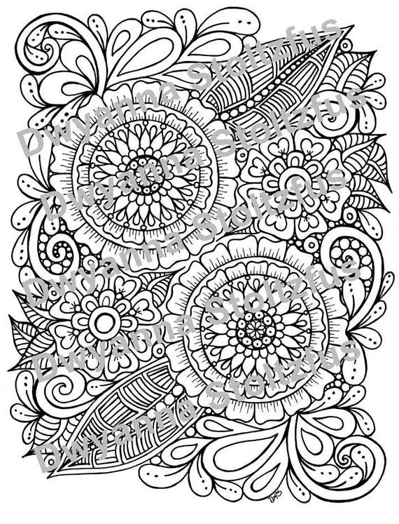 Henna Flowers 2 Coloring Page JPG | Etsy