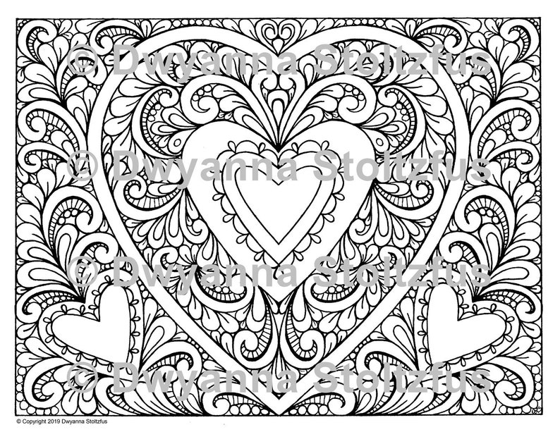 Heart Design 3 Coloring Page Jpg Etsy