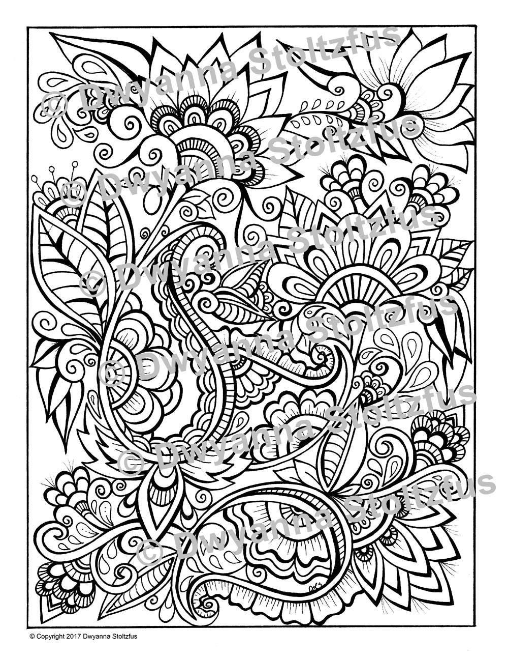 Tangled Flowers Coloring Page JPG | Etsy