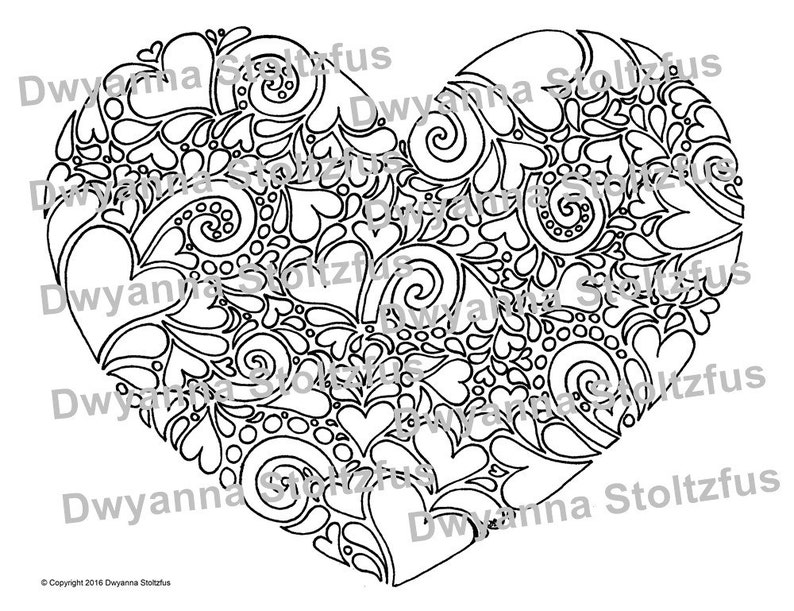 Heart Mosaic Coloring Page JPG | Etsy