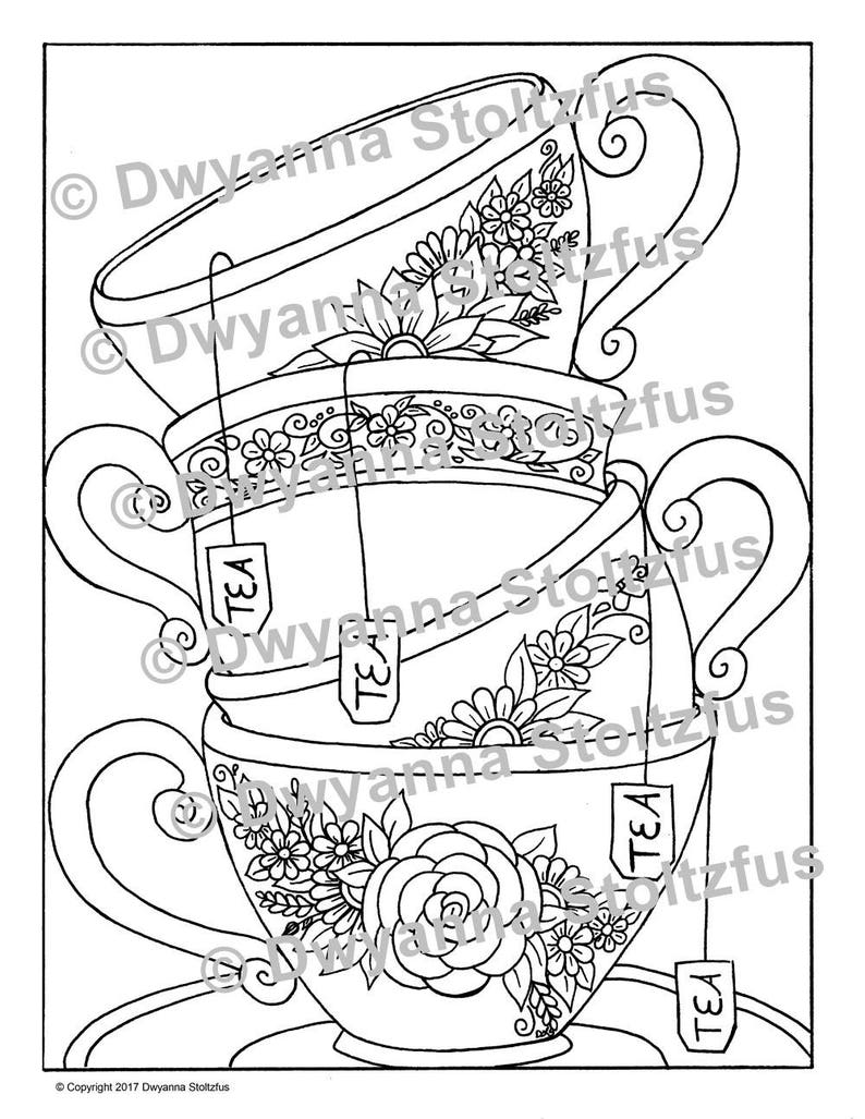 Stacked Teacups Coloring Page PDF | Etsy