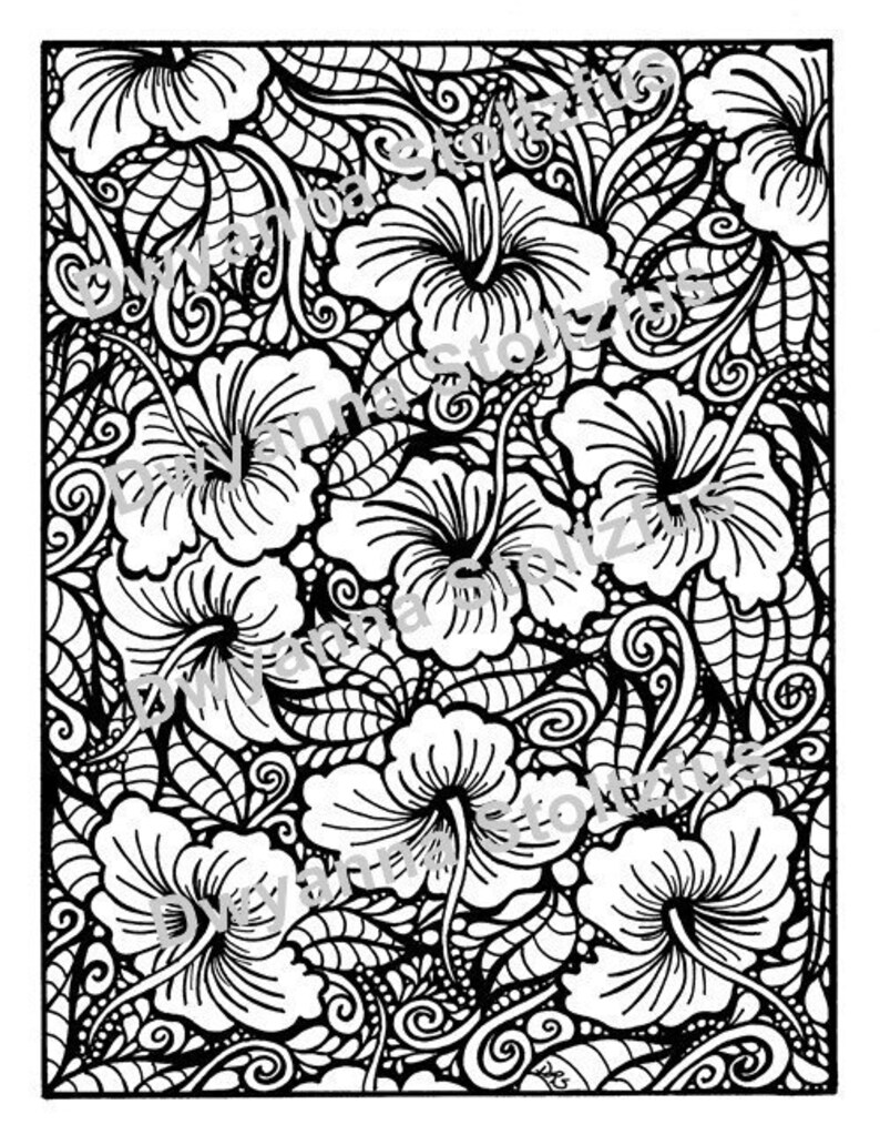 Hibiscus Coloring Page JPG | Etsy