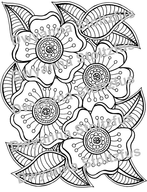 Flowers Coloring Page Jpg Etsy