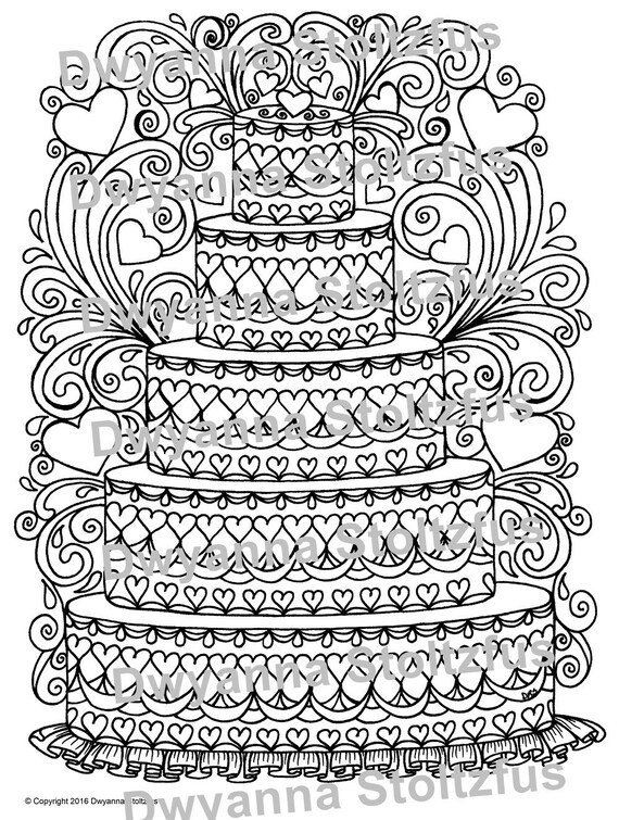 Tiered Heart Cake Coloring Page JPG | Etsy