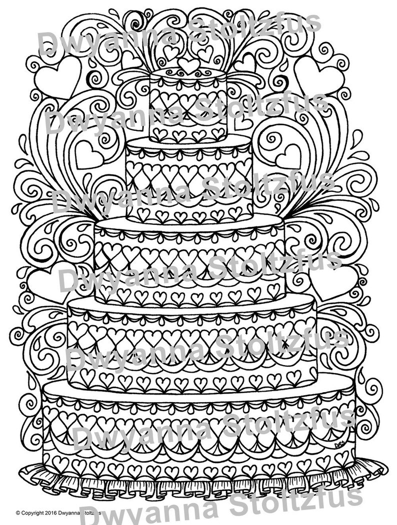 Tiered Heart Cake Coloring Page JPG Etsy