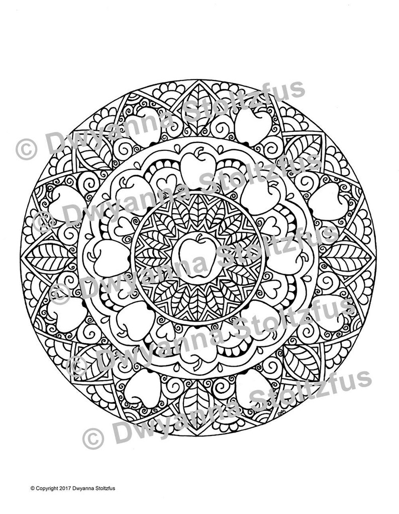 Download Detailed Apple Mandala Coloring Page JPG | Etsy