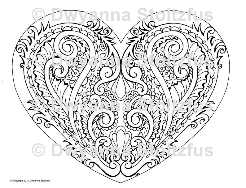 Heart Design 2 coloring Page JPG | Etsy