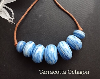 Blue Lampwork Hollow Necklace- Blown Glass Beaded Necklace- Hollow Glass Bead Necklace- Lampwork Hollow- Flamework Hollow Necklace