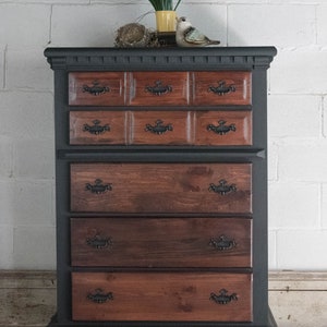 two tone black and wood dresser Custom Barnwood Double X Mirror from Forest Decor It has 6 spacious drawers with simple Furniture of America Windcrest Black/Rustic