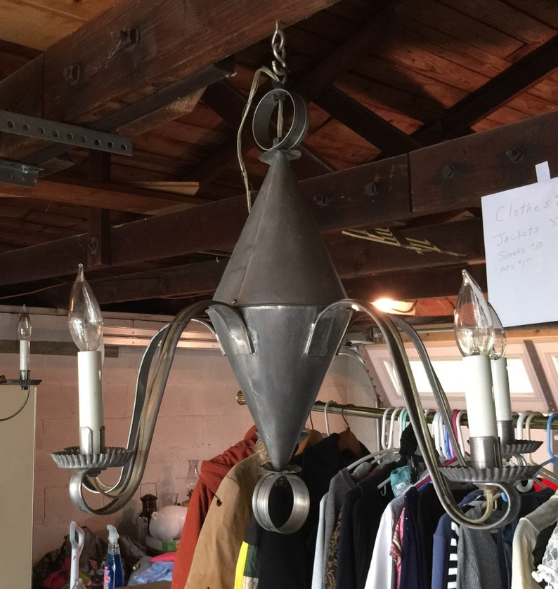 Antique Punched Tin Chandelier Etsy