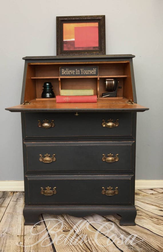 Sold Secretary Desk Farmhouse Cabinet Distressed Coffee Etsy
