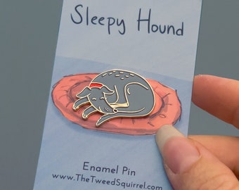 Grey Sleepy Hound Pin, Greyhound Gifts, Lurcher Pin, Dog Lover Gift for Women, Dog Mom Gift, Whippet Pin, Greyhound Pin, Backpack Enamel Pin