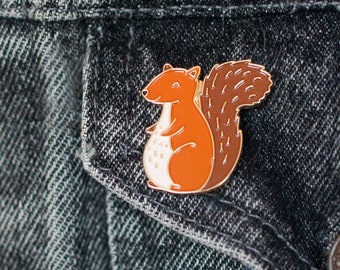 Red Squirrel Enamel Pin | Cute Animal Brooch | Woodland Kawaii Lapel Badge | Gold Plated Soft Enamel | Birthday Gifts for Her Under 20