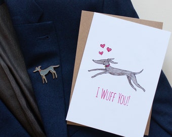 Whippet Father's Day Gift, Greyhound Gift for Men, Sighthound Card and Enamel Pin, Lurcher Lapel Badge, Galgo Gift for Dad