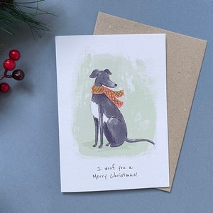 Carte de Noël lévrier, carte de vœux Whippet gris, carte de voeux lévrier, Noël des amoureux des chiens, carte Saluki