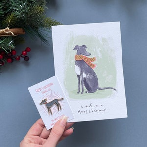 Greyhound Christmas Gift Set, Whippet Card and Pin, Gifts for Owners, Sighthound Gifts, Dog Lover Gift for Women, Whippet Enamel Pin