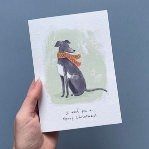 Lot de 4 cartes de Noël lévrier, carte de vœux Whippet grise, carte de voeux lévrier, Noël pour amoureux des chiens, carte Saluki