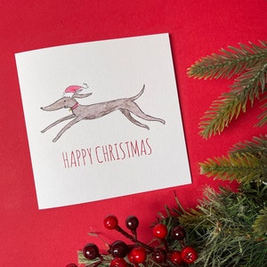 Lot de 4 cartes de Noël Whippet - Carte de Noël lévrier, carte de voeux lévrier, carte de Noël pour amoureux des chiens, carte de vœux Lurcher
