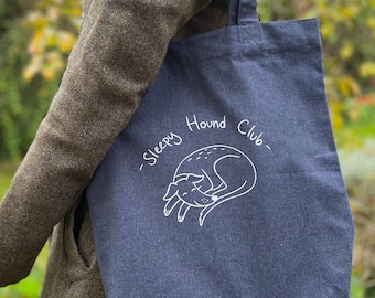 Sleepy hound tote bag, heavy weight tote, whippet bag, greyhound gift, lurcher gift, saluki bag, gift for dog walker, whippet gift for her