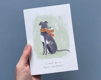 Pack of 4 Greyhound Christmas Card, Grey Whippet Holiday Card, Sighthound Greeting Card, Dog Lover Christmas, Saluki Card