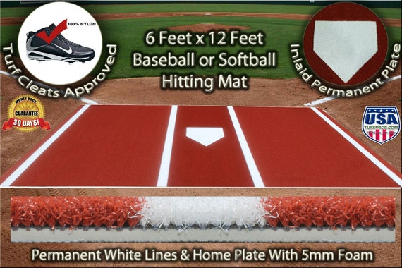 6 x 12 Clay Urethane Baseball or Softball Hitting Mat With Painted Plate