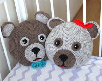 Crochet Teddy Bear Pillow, Hypoallergenic Nursery Decor