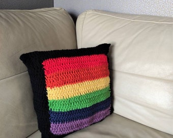 Rainbow pillow /crochet rainbow / pride / whimsy cushion / love is love / gay pride lgbt / chunky crochet