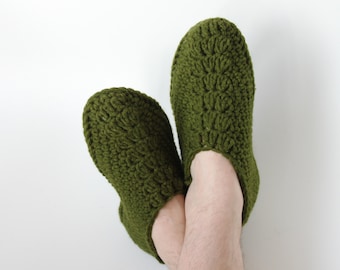 Crochet Men's Slippers, Handmade Wool House Shoes