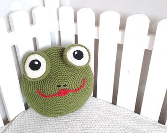 Frog  pillow / crochet frog pillow / baby pillow / rusty orange / nursery decor / baby cushion / ladybird pillow / lady bug  cushion