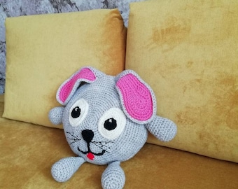 Round crochet bunny pillow / round pillow / baby pillow / kids room / nursery decor / baby cushion # rabbit pillow / bunny cushion