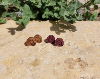 Boho rainbow wood stud earrings